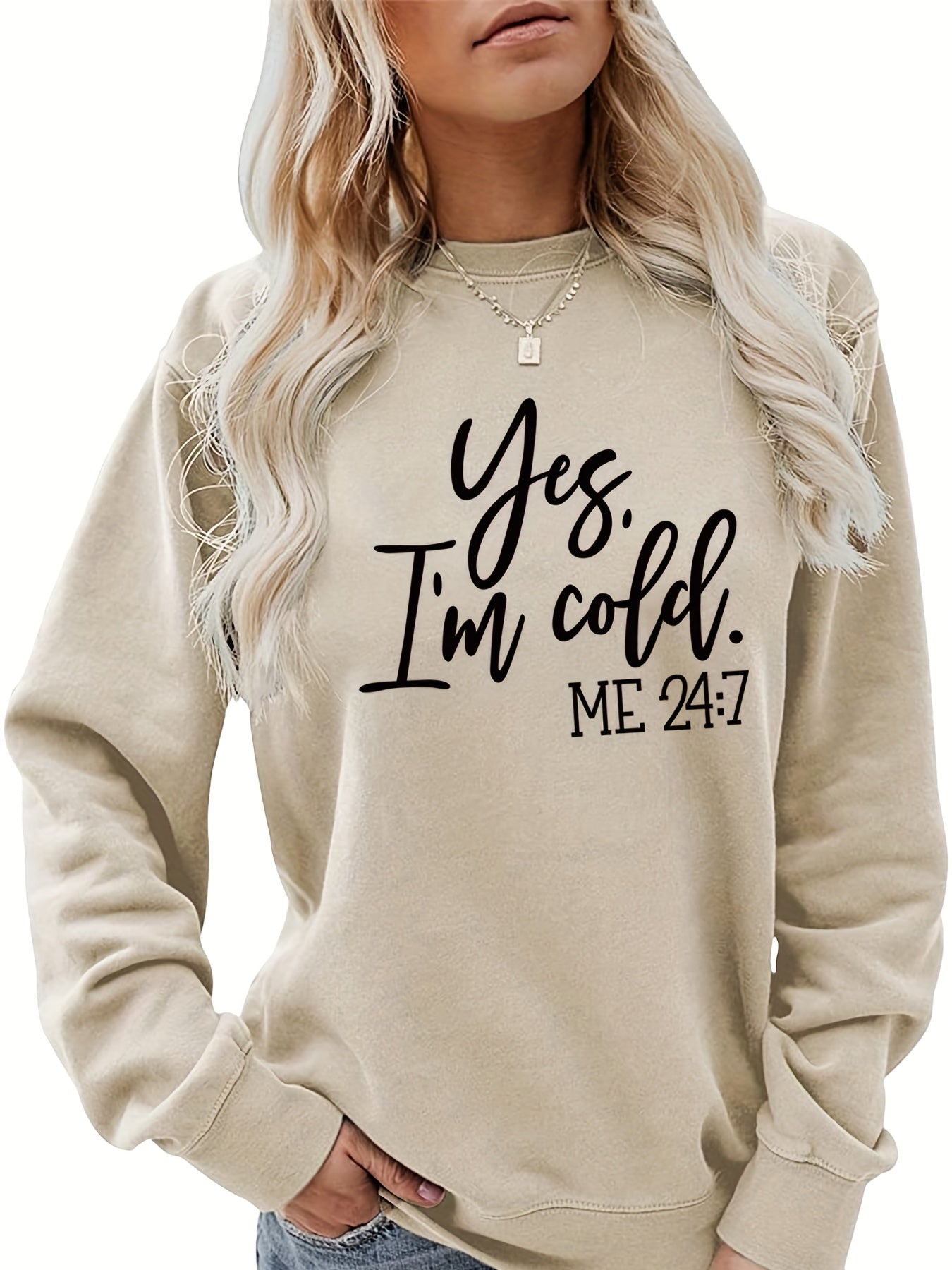 Cold Print Sweatshirt Long Sleeve Casual Crew Neck Fall Winter Women's Clothing