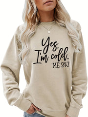 Cold Print Sweatshirt Long Sleeve Casual Crew Neck Fall Winter Women's Clothing