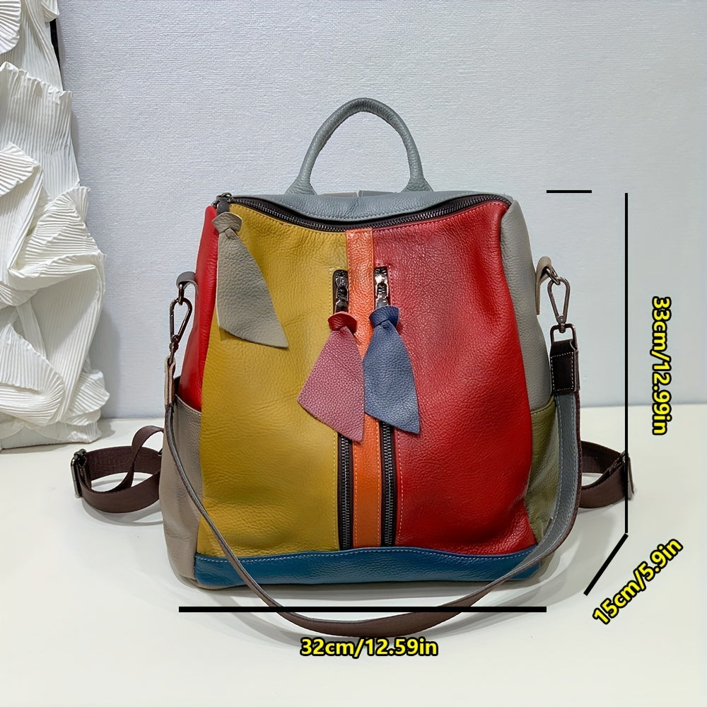 Vintage Leather Backpack for Women with Detachable Shoulder Straps