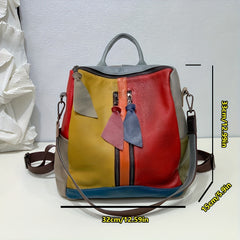 Vintage Leather Backpack for Women with Detachable Shoulder Straps