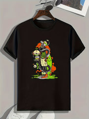 Cartoon Character & Snake Med Men's Graphic Tee Casual Comfy Summer Shirt