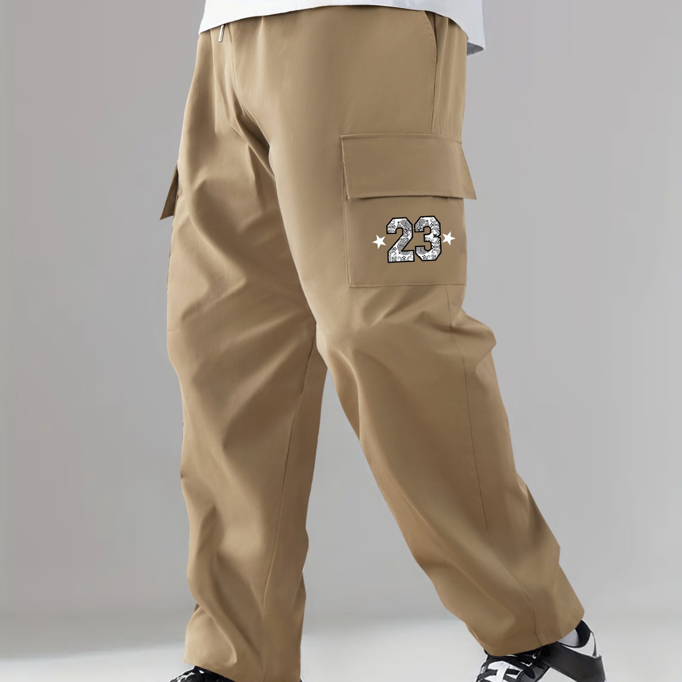 Pattern Print Cargo Pants Men Flap Pocket Trousers