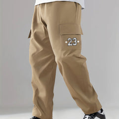 Pattern Print Cargo Pants Men Flap Pocket Trousers