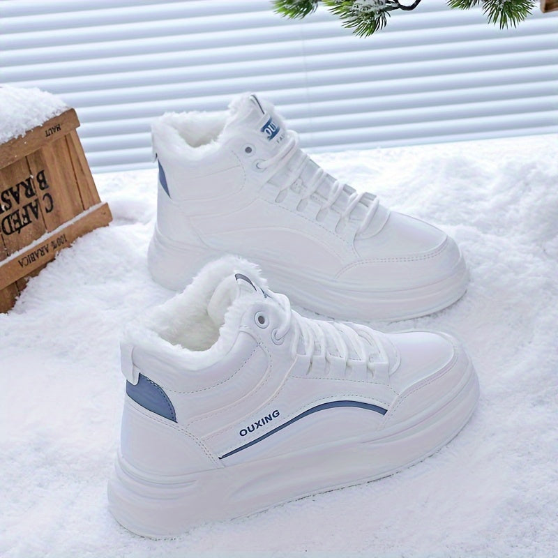 Women's High Top Plush Thermal Platform Sneakers Lace Up Comfortable Athletic