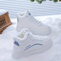 Women's High Top Plush Thermal Platform Sneakers Lace Up Comfortable Athletic