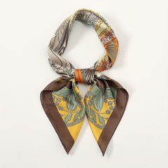 Brown Floral Block Bandana Boho Geometric Print Square Scarf