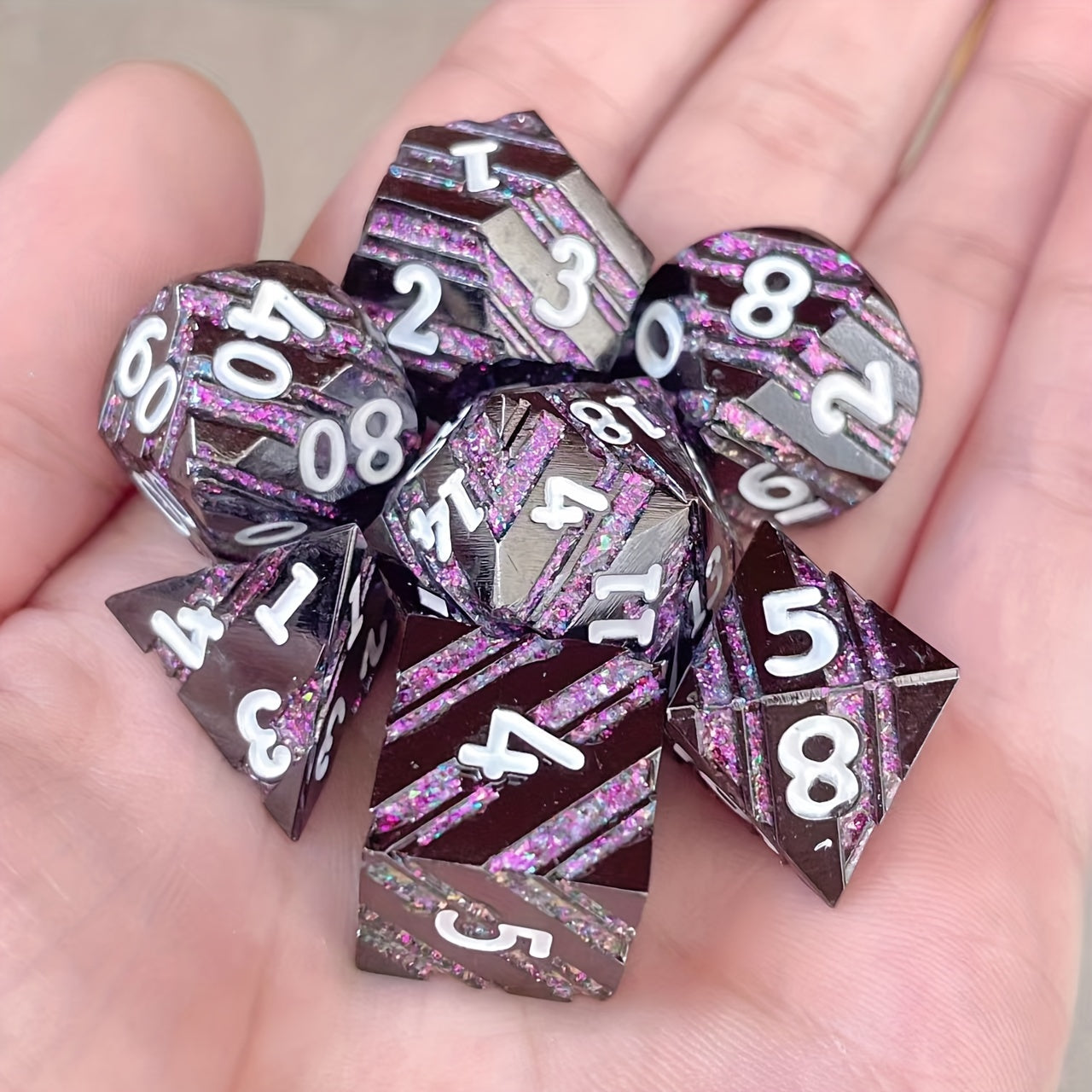 Metal Dice Set Purple Striped Board Game Set
