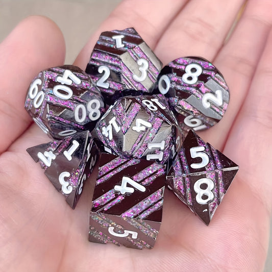 Metal Dice Set Purple Striped Board Game Set