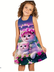 3D Printed Princess Dress For Girls Summer Casual Sleeveless Clothing