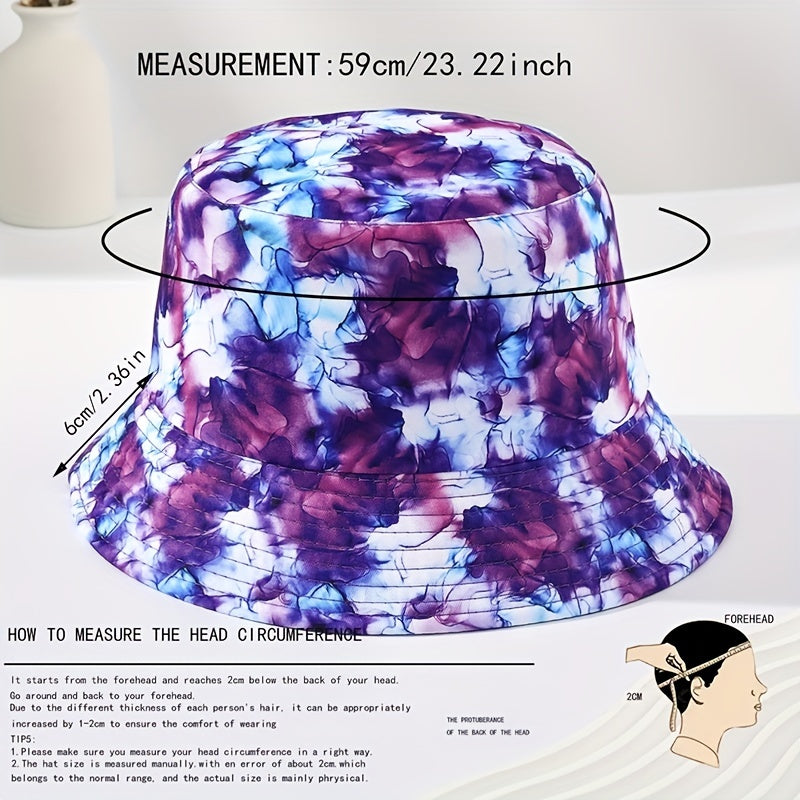 Purple Tie Dye Bucket Hat Lightweight Breathable Fisherman Cap