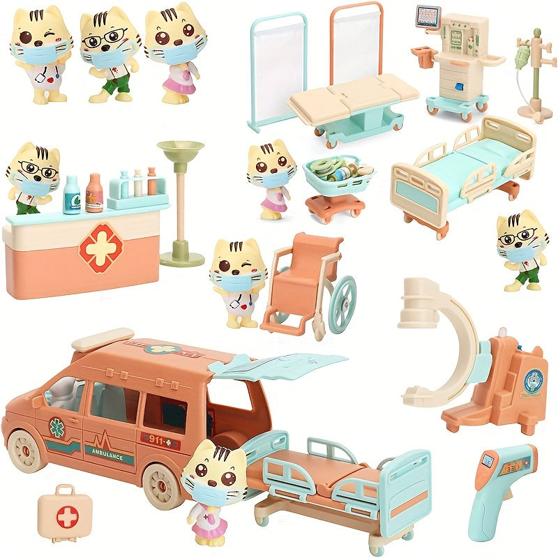 Cat Doctor Nursing Pet Toy Set - Educational DIY Puzzle Hospital & Ambulance Toy