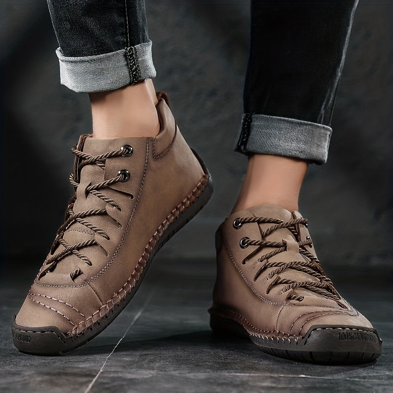 Men's Lace up Boots Casual Walking Shoes PU Leather High Top