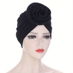 Embossed Plate Flower Turban Cap Vintage Elastic Head Wrap