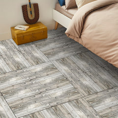 Grey Wood Floor Strips 10pcs Waterproof 15x24cm Coverings for Bathroom Kitchen