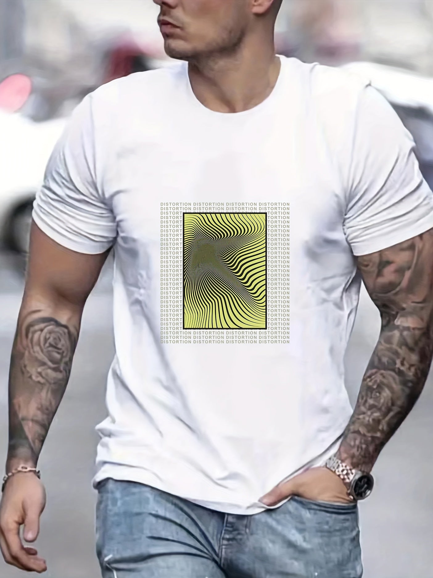 Optical Illusion Men's Graphic Crew Neck Active T shirt