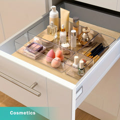 4pcs Clear Plastic Storage Tray Drawer Organizer Set Non Slip Storage Box