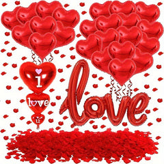 Large Red Heart Balloon with 1000 Rose Petals - Romantic Anniversary Decoration