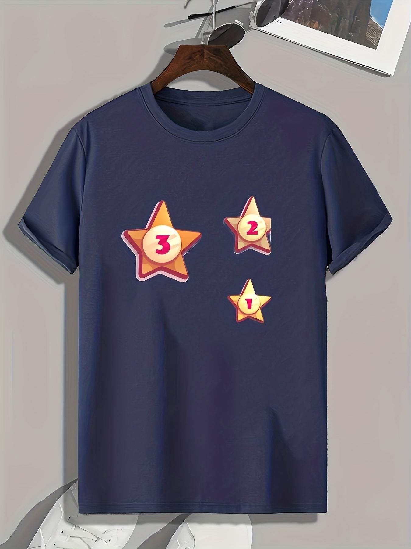 Star Pattern Print Men's Comfy Sports T-shirt