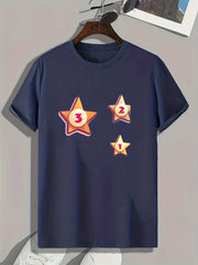 Star Pattern Print Men's Comfy Sports T-shirt