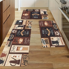 Retro Kitchen Mat Coffee Pattern Carpet Rectangular Polyester Rug