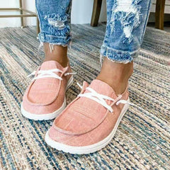 Women's Pink Canvas Lace-Up Loafers Low Top Sneakers