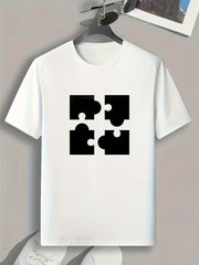 Puzzle Pattern Print Men's Sports T-shirt for Fitness Activities