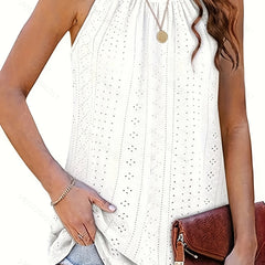 Eyelet Halter Neck Top Sleeveless Summer Casual