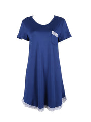 Lace NightDress Short Sleeve V Neck Pajama Dress Women's Sleepwear