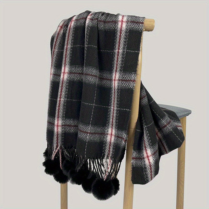 Plaid Scarf Faux Cashmere Shawl Casual Head Wrap Gift For Mother