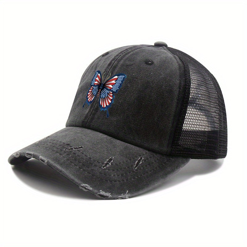 Flag Butterfly Trucker Hat Printed Mesh Baseball Cap Independence Dad Hats
