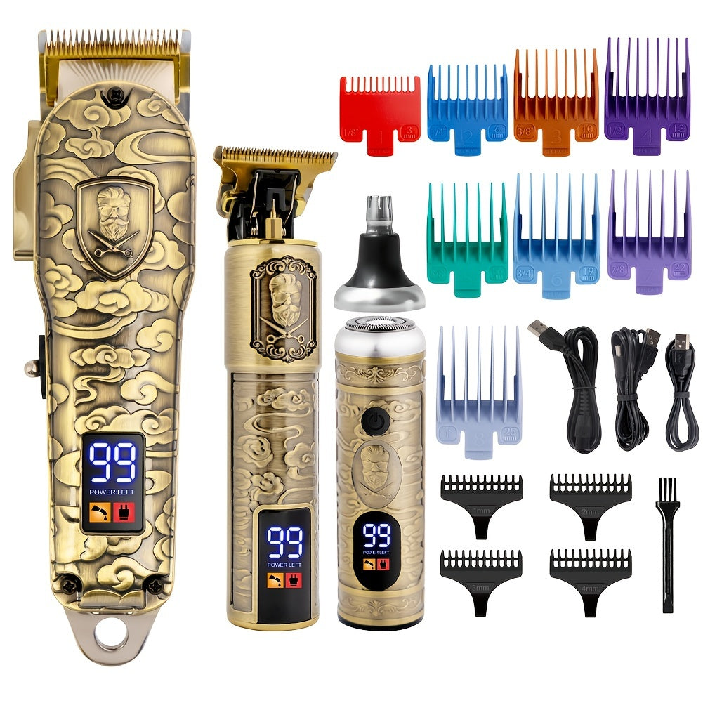3-Piece Hair Clipper Razor Fader Retro Sculpting Digital Hair Clipper