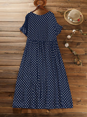 Polka Dot Dress Crew Neck Short Sleeve Casual Dress