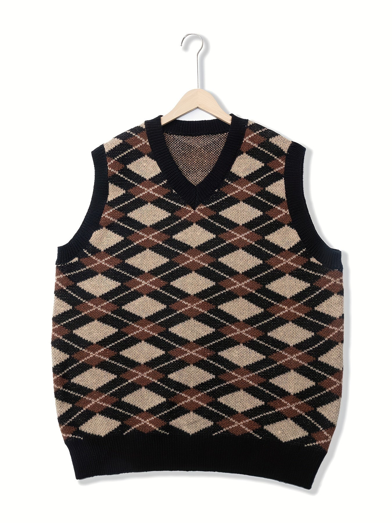 Vintage Style V Neck Diamond Pattern Sweater Vest for Men