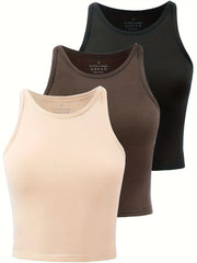 Solid Sleeveless Stretchy Tank Top Workout Gym Cropped Top