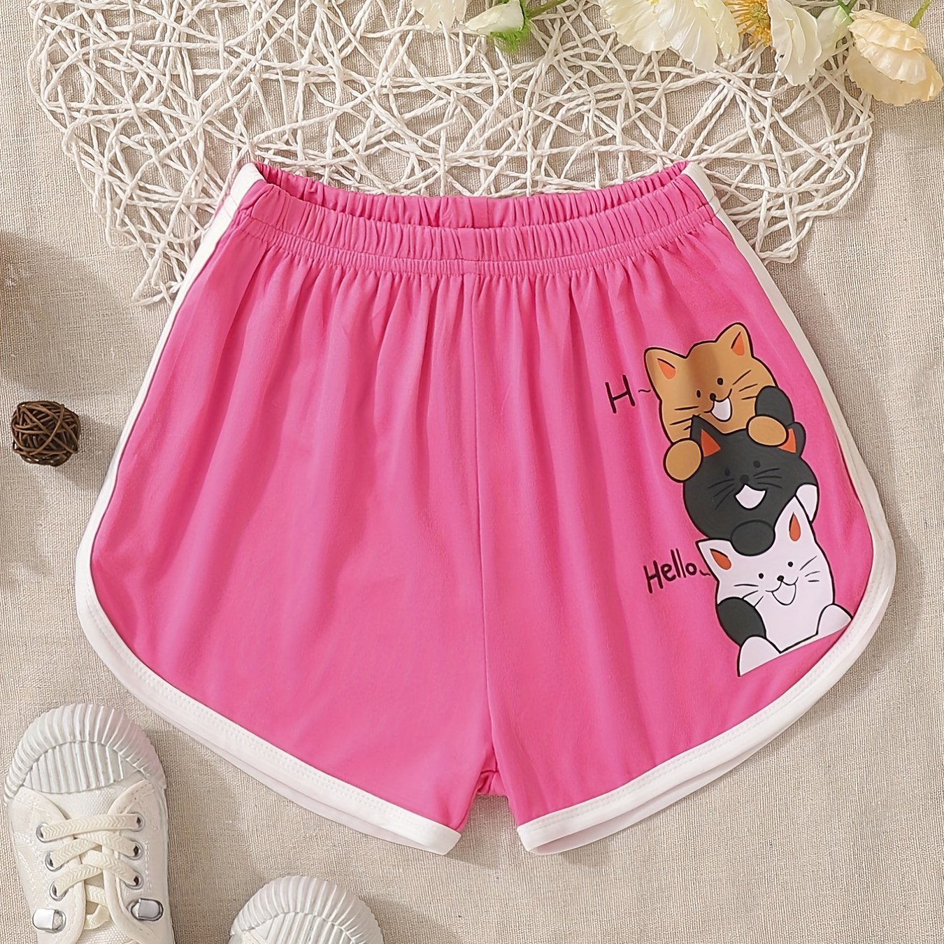 Toddler Girls Cat Graphic Elastic Waist Track Shorts