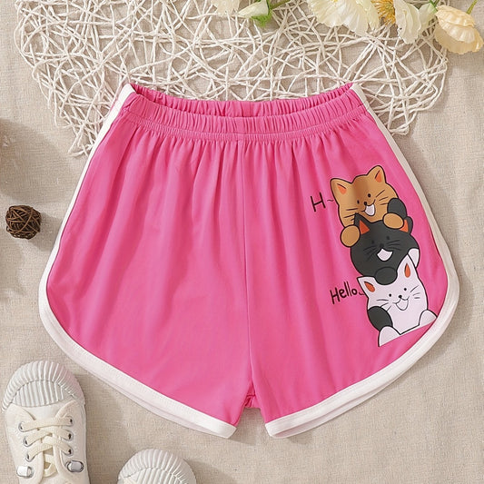 Toddler Girls Cat Graphic Elastic Waist Track Shorts