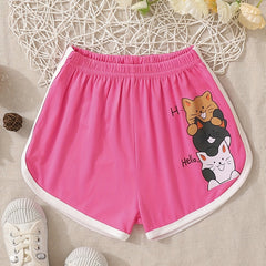 Toddler Girls Cat Graphic Elastic Waist Track Shorts