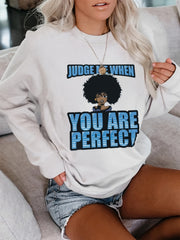 Cartoon Figure & Letter Print Sweatshirt for Women