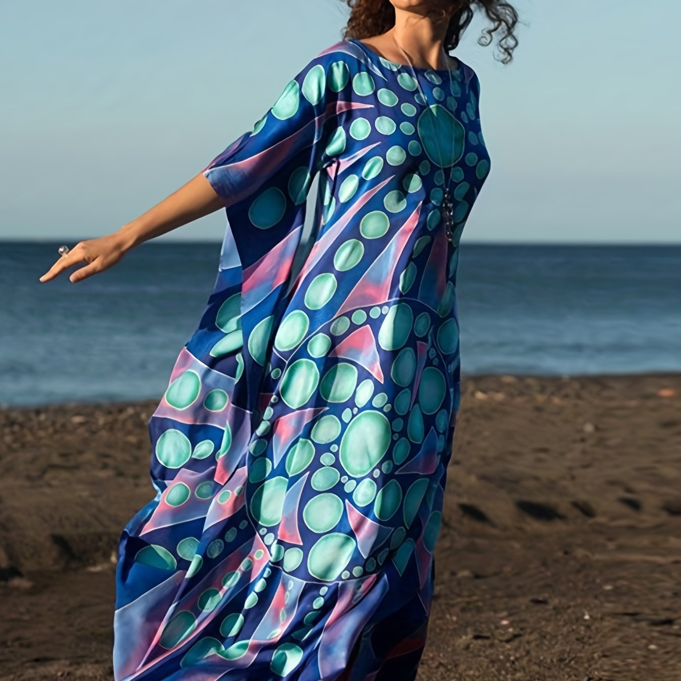 Boho Abaya Dress Women's Plus Graphic Print Batwing Sleeve