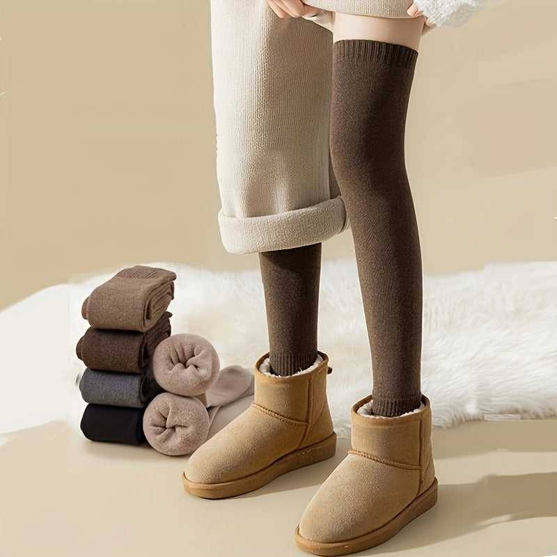 2 Pairs Women's Thicken Knee Socks Plus Cashmere Warm Stockings