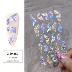 5D Relief Laser Streamer Nail Stickers DIY With Back Glue