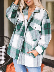 Plaid Print Shacket Jacket Long Sleeve Button Front Outerwear
