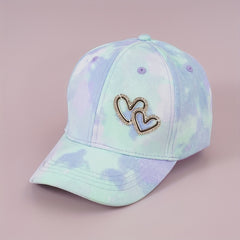 Girls Rhinestone Heart Decor Tie Dye Gradient Baseball Cap Sun Protection Hat