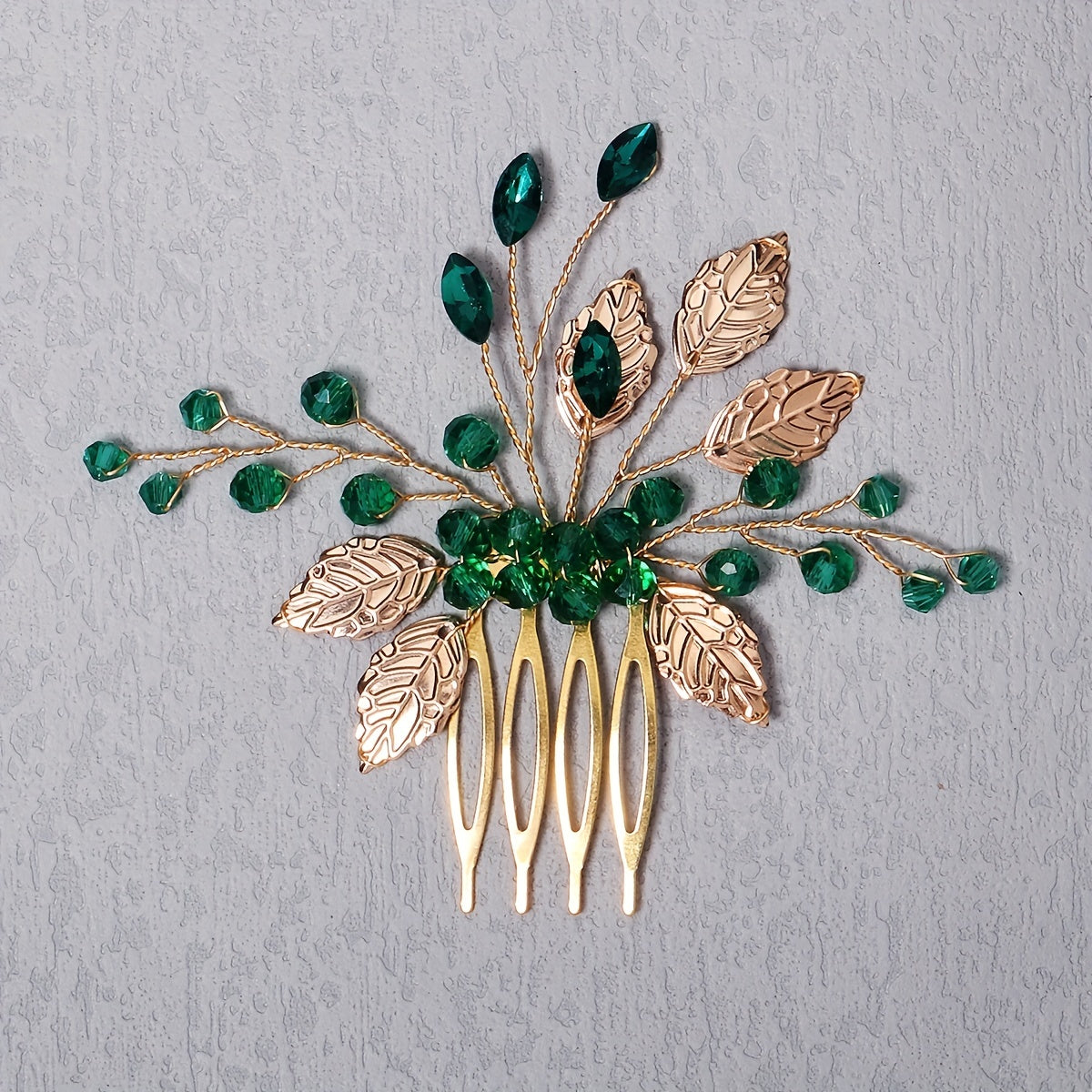Green Crystal Leaf Charm Hair Comb Bridal Wedding Headwear