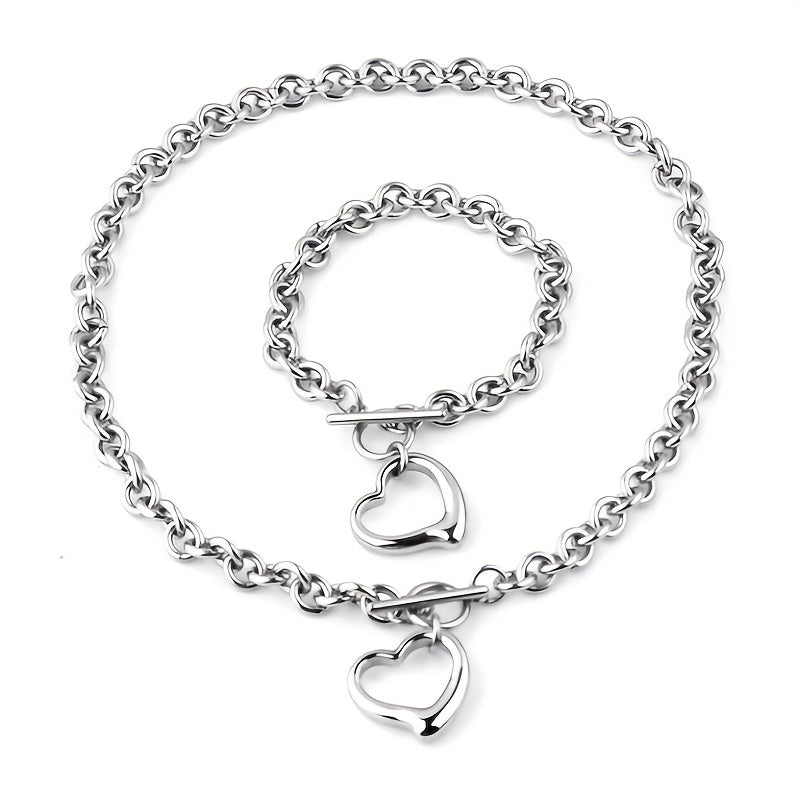 Heart Pendant Bracelet & Necklace Set - Fashionable Combo