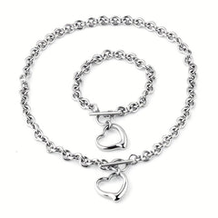 Heart Pendant Bracelet & Necklace Set - Fashionable Combo