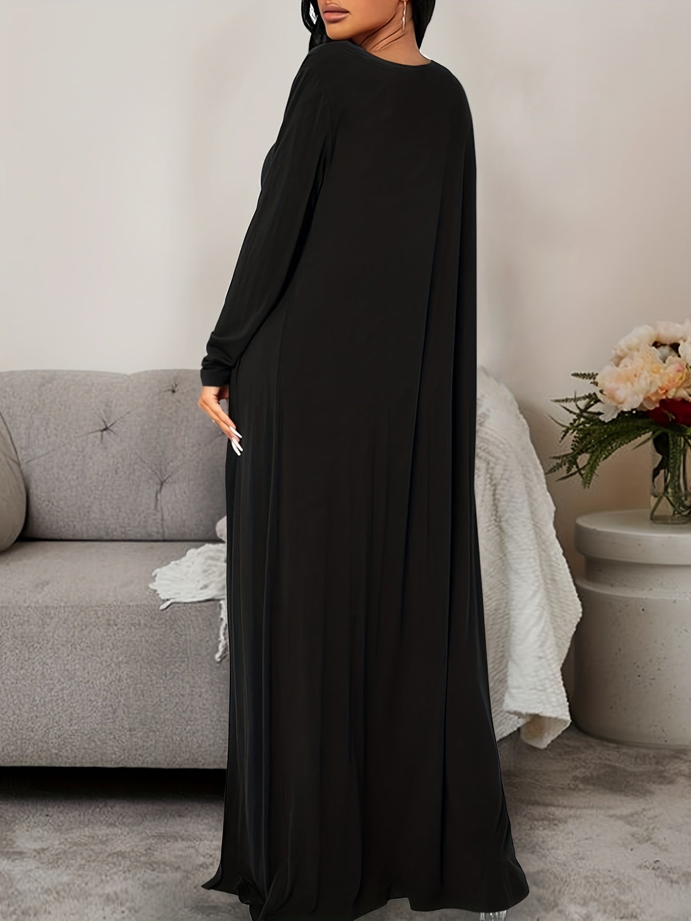Women's Solid Lounge Set Long Sleeve Robe & Crop Top & Shorts