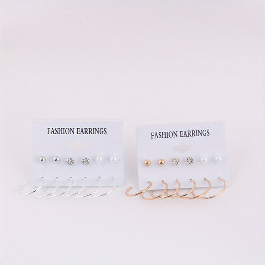 12pairs Geometric Gold Silver Stud Earrings Set