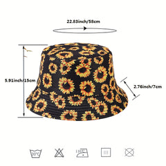 Sunflower Print Bucket Hat Reversible Fisherman Cap