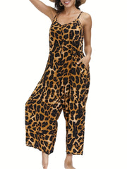 Leopard Print Cami Jumpsuit Wide Leg Casual Jumpsuit